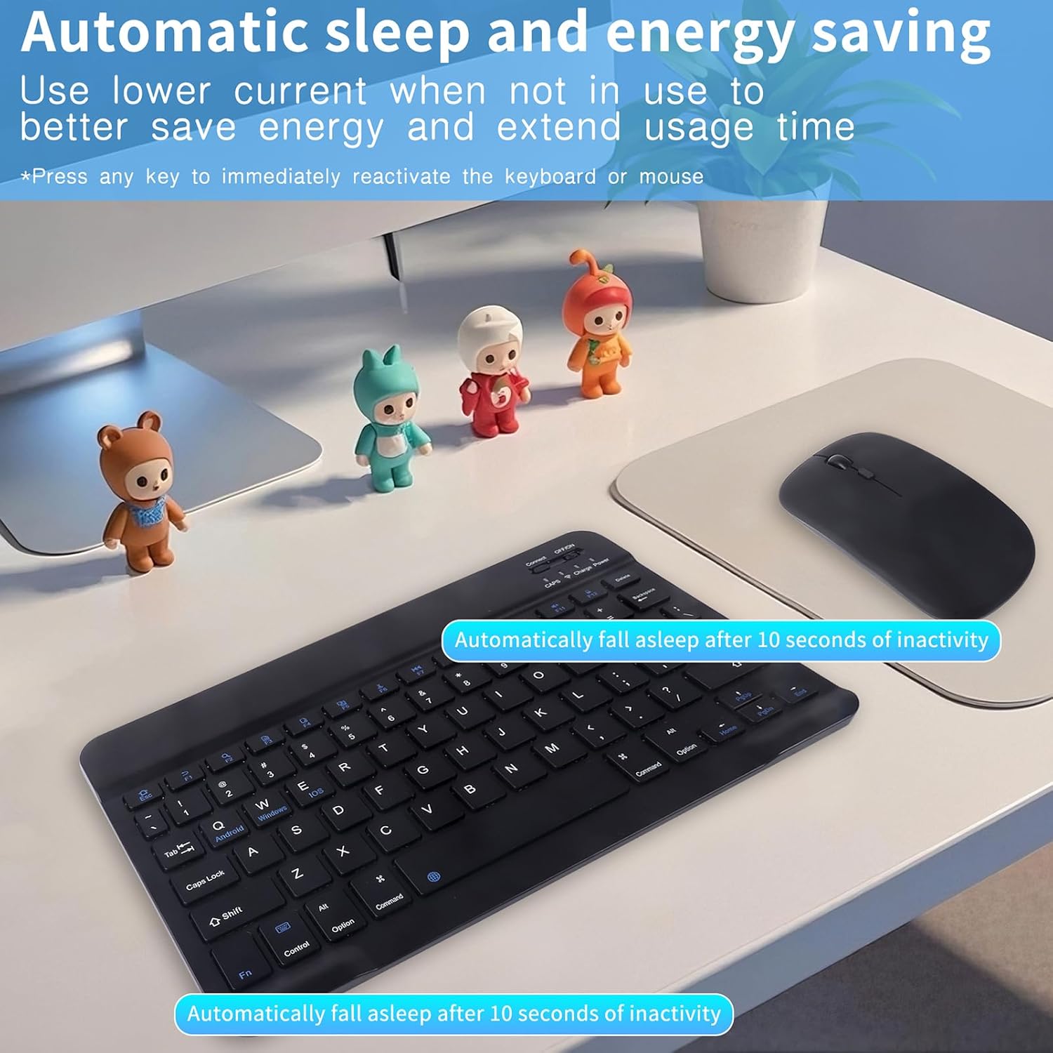 Wireless Bluetooth Keyboard and Mouse Combo - 10-Inch Rechargeable, Long Battery Life Over 30 Days, Ultra-Silent Keys, Compatible with iPad, Laptop, Android, and Windows (Black)