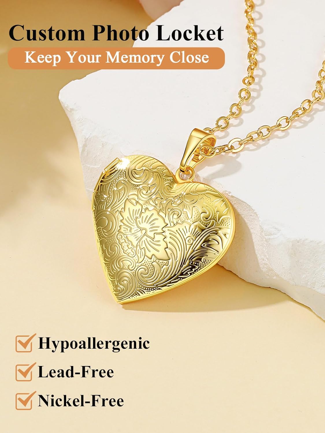 Custom4U Personalized Heart Locket Necklace with Pictures,Sunflower/Angel Wings/Heart Shaped Lockets Custom Photo,Gold/Rose Gold/White Lockets That Holds Picture,Customized Memorial Jewelry for Women - Image 5