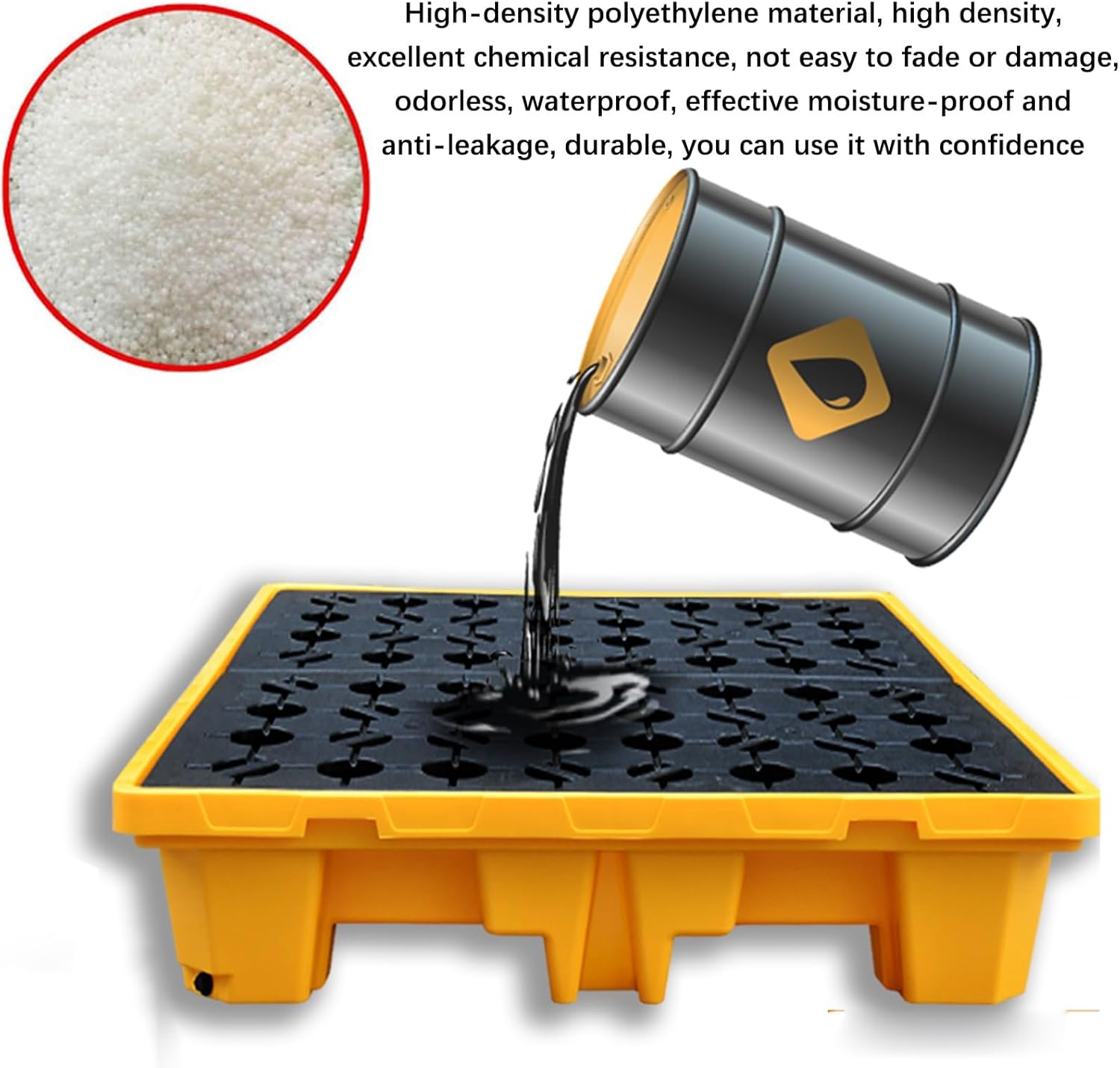 Spill Platform, Stackable Modular Platform, Spill-Proof Tray with Flat Top Grating, Polyethylene Spill Containment Pallet, Factory,33.5x33.5x5.8CM