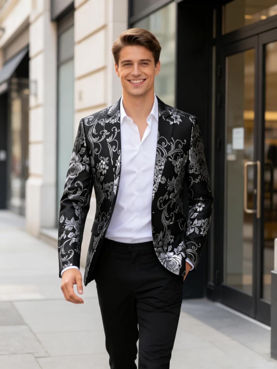 UNINUKOO Mens Suit Jacket Paisley Notch Lapel 1 Button Stylish Funky Party Dinner Tuxedo Blazer Jacket - Image 2