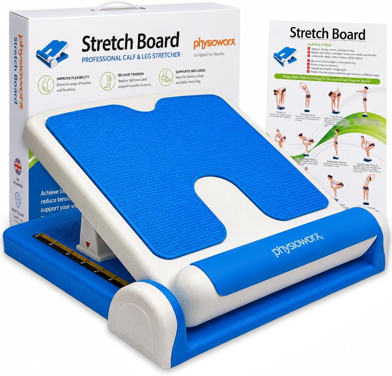PHYSIOWORX Adjustable Stretch Board Calf & Hamstring Stretch Board Plantar Fasciitis Slant Board ...