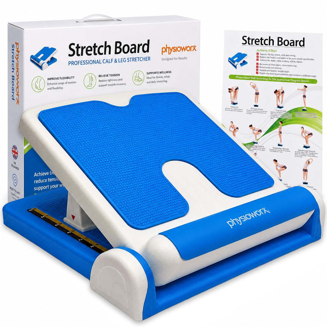 Tabla para estirar ajustable, de Physioworx, para estirar los isquiotibiales y las pantorrillas, con inclinación para fascitis plantar