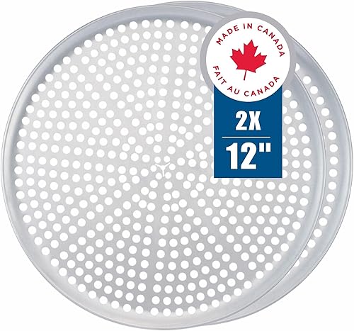 Norjac Sartén para pizza de 12 pulgadas con agujeros, paquete de 2 bandejas de aluminio perforado para horno, resistentes y sin óxido, bandeja