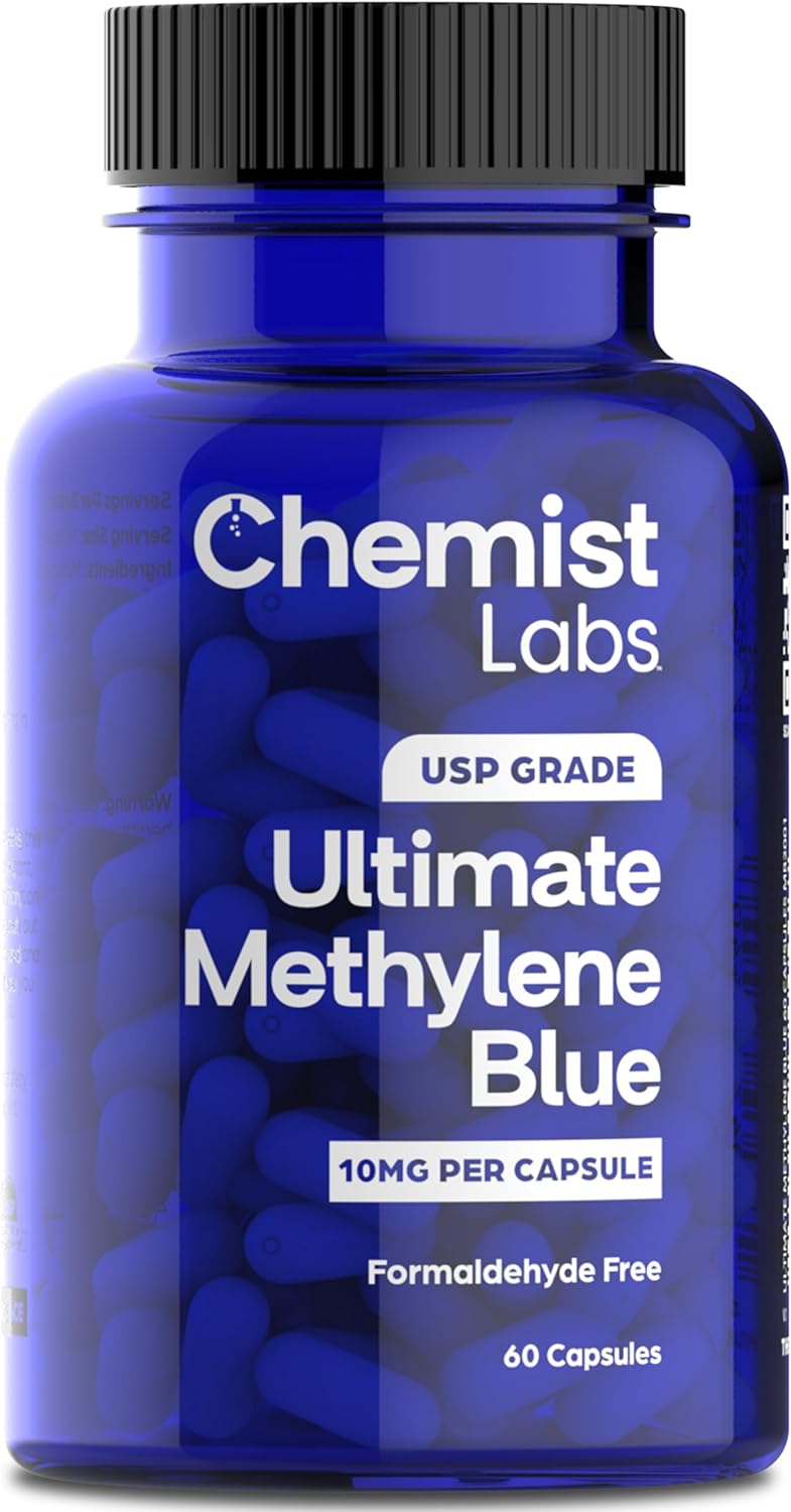 Methylene Blue Capsules for Humans - USP Grade 99% Purity, Methylene Blue Pharmaceutical Grade, Third Party Tested, Supports Cellular & Mitochondrial Function, Made in USA, 60 Count