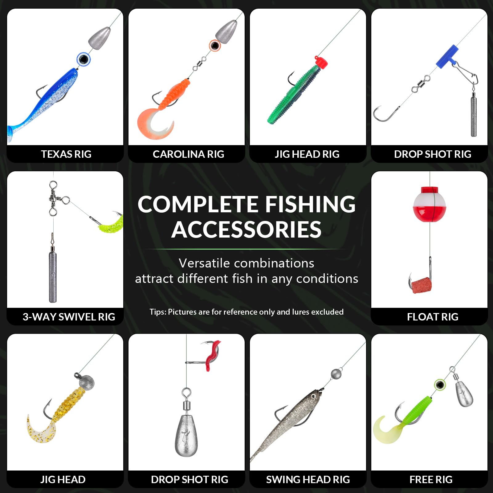 THKFISH Kit di accessori da pesca da 375 pezzi, scatola organizzata su entrambi i lati con attrezzatura da pesca inclusa esche da bagno, ami da pesca, piombini per pesi, attrezzatura da pesca per