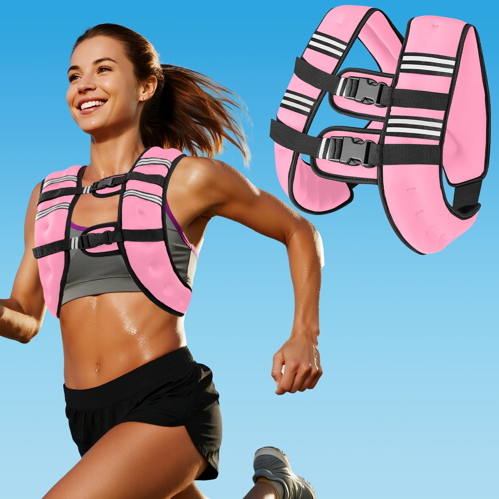 Zikopomi Chaleco con peso para mujer y hombre, chaleco de peso de 6 libras/8 libras/12 libras/16 libras/20 libras/25 libras/30 libras con rayas reflectantes para entrenamiento, entrenamiento de fuerza