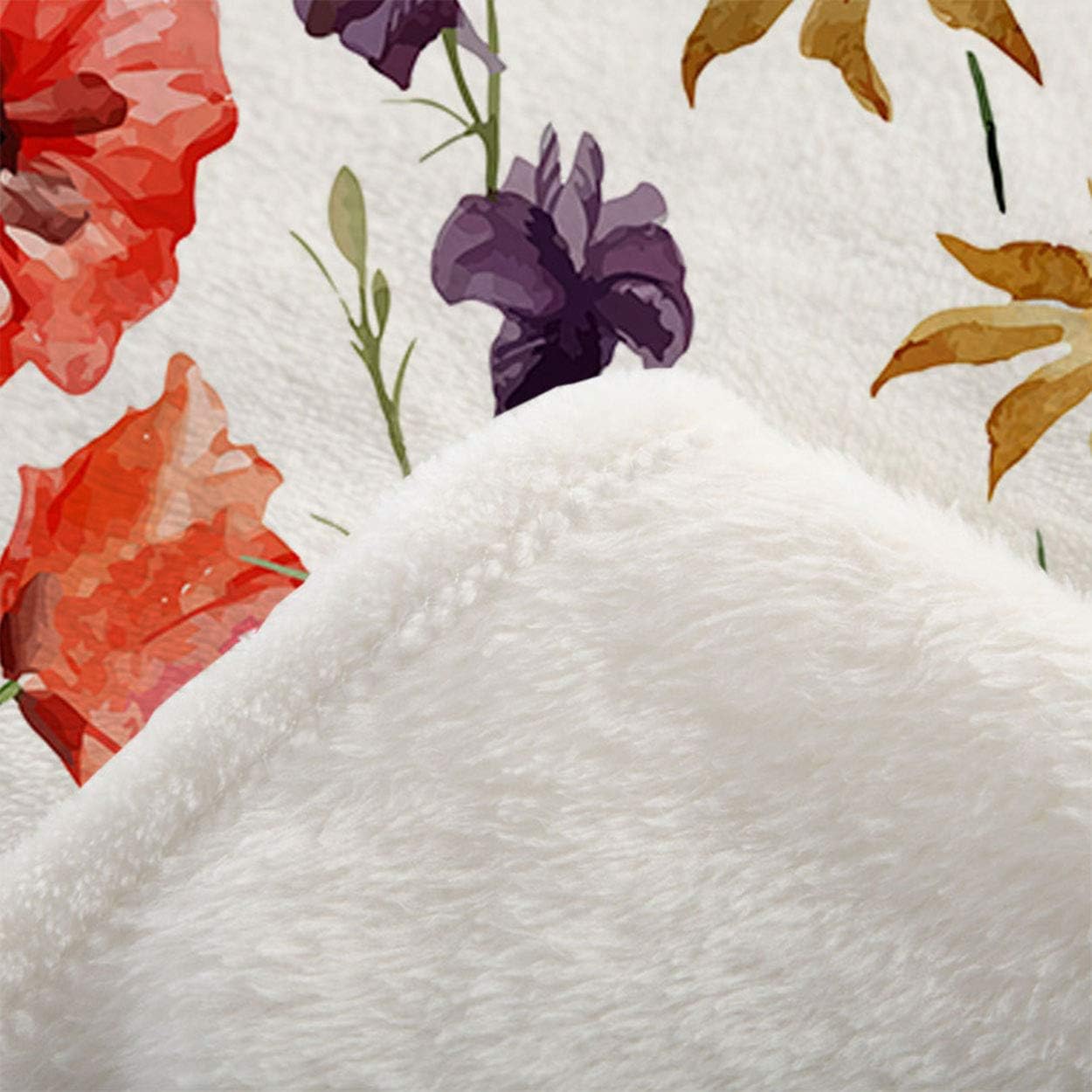 Mugod Wildflowers Throw Blanket Colorful Watercolor Flowers Poppy Cornflower and Chamomile Decorative Soft Warm Cozy Flannel Plush Throws Blankets for Bedding Sofa Couch 50 X 60 Inch