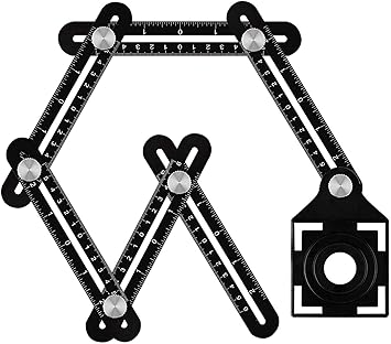 Zaptec Six Fold Multi Function Aluminium Alloy Ruler with Hole Guide - Angle Measurement Finder Hole Opening Locator Template - for Builder Contractor Tiler Carpentry Woodworking DIY