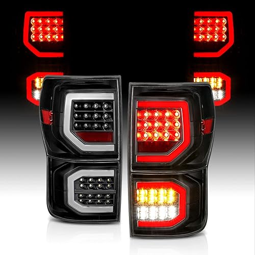 AmeriLite para camioneta Toyota Tundra 2007-2013, cristal negro Full LED Faros traseros dobles tipo C de tubo de repuesto, lámpara de freno, par -