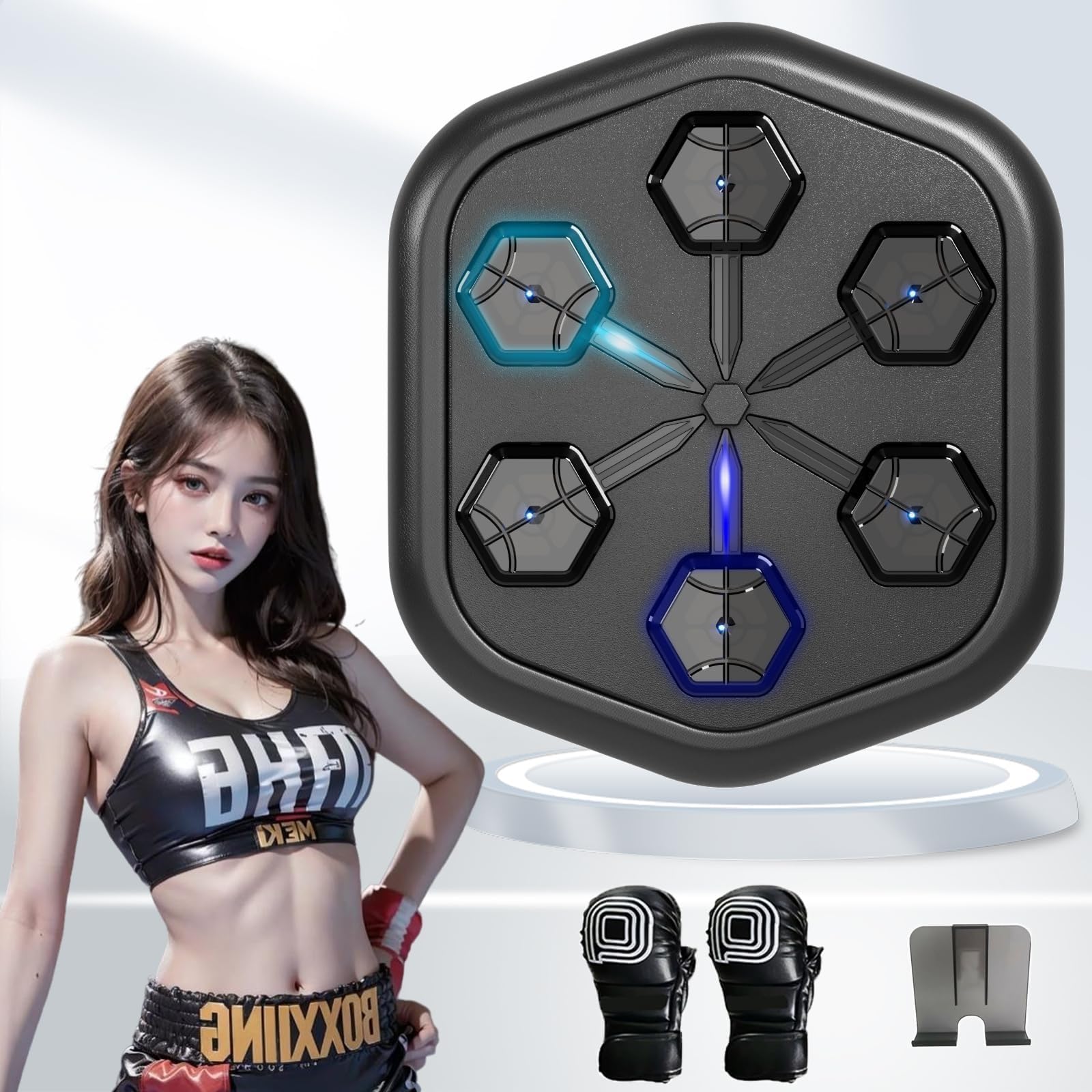 Music Boxing Machine, Wall Mounted Bluetooth Target Training Devices Boxing Equipment Punching Pads, Music Boxer with Boxing Gloves & Adjustable Light Jumping Speed for Kids Adults Gifts