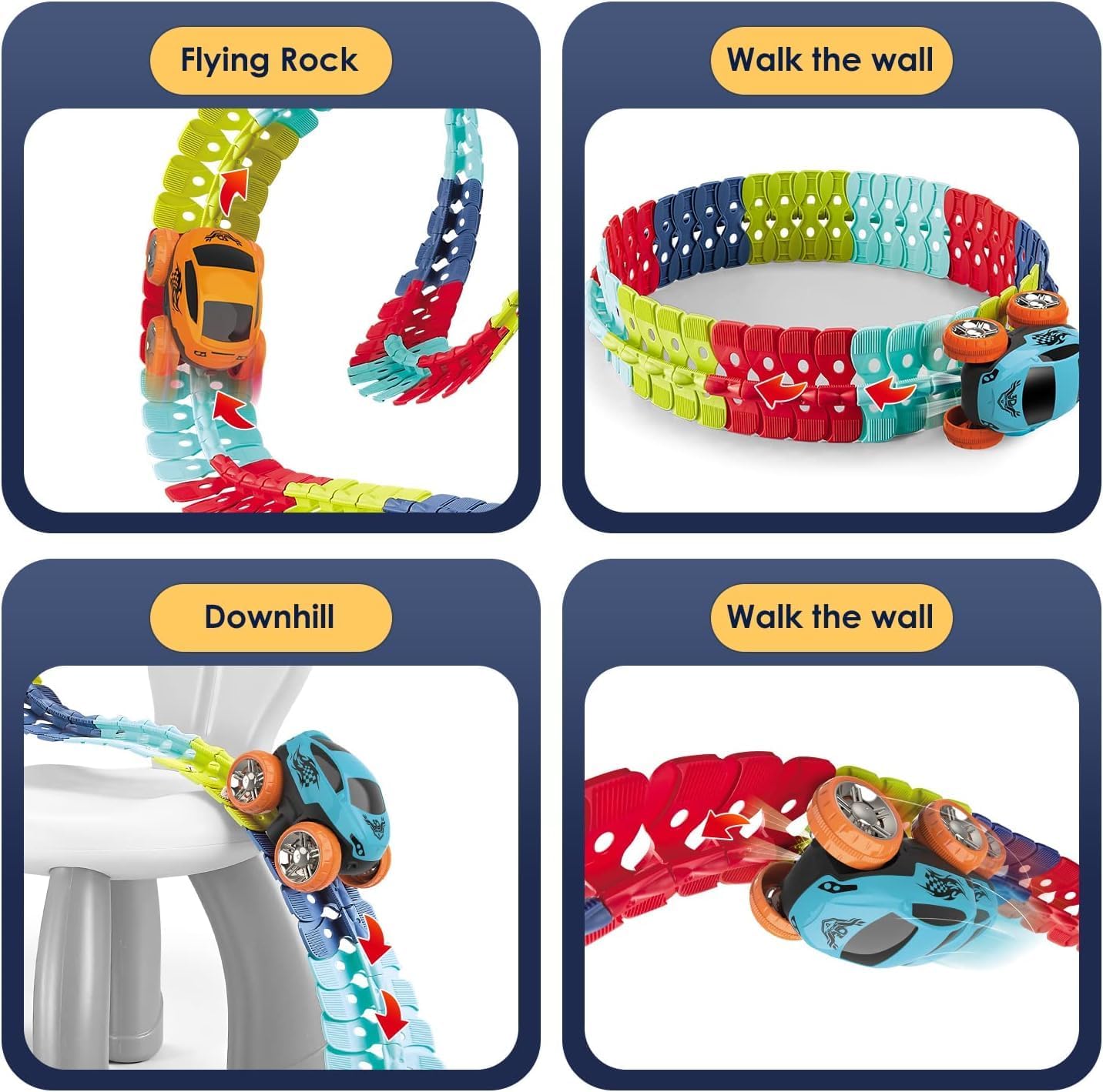 Pista Macchinine per Bambini, Giochi Bambini 2 Anni con 184 Pezzi Pista Macchinine e 2 Glow CarsMacchinine, Giocattolo per Bambino 2 3 4 5 6 Anni