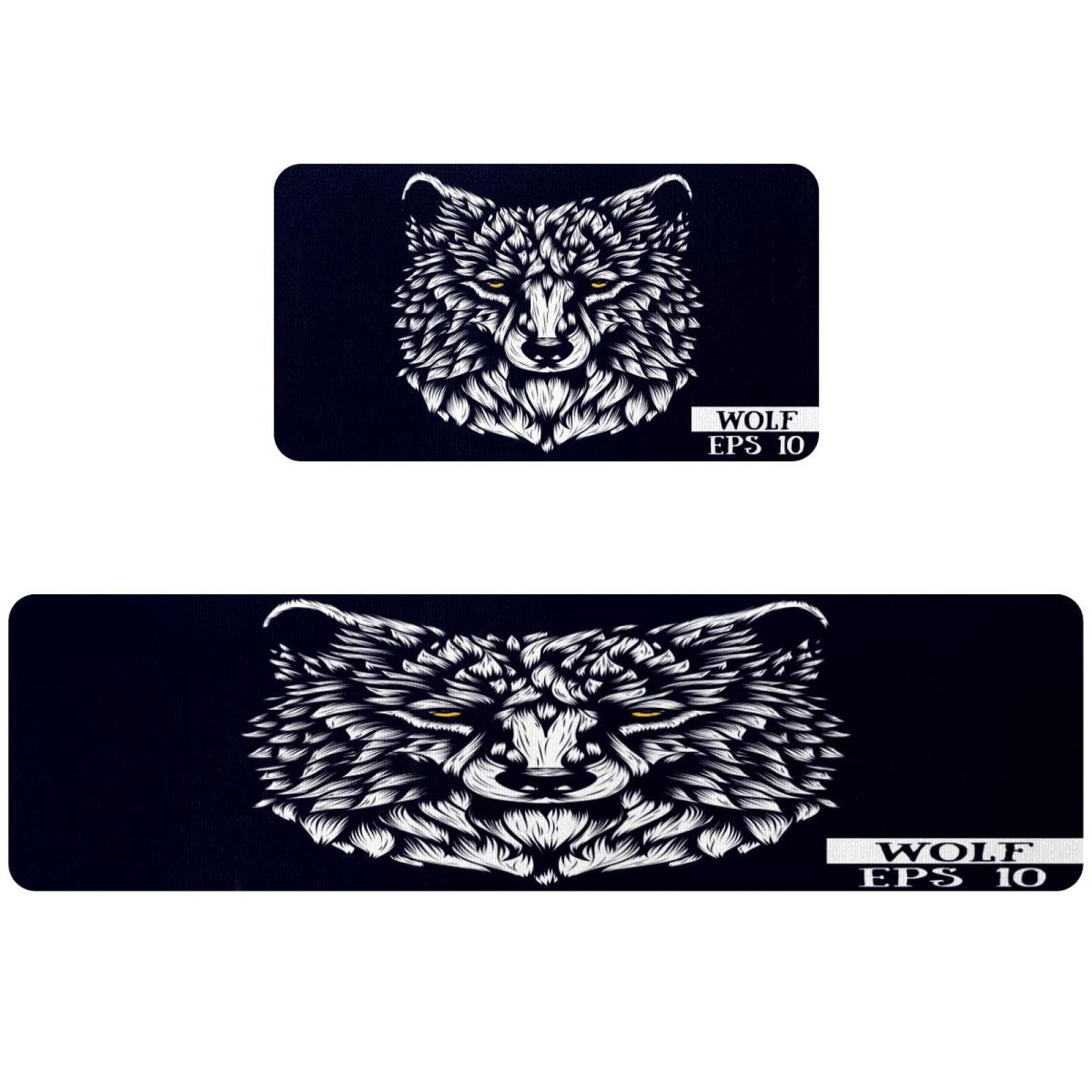 Alfombrillas de cocina VAPOKF con estampado de lobo juego de 2 alfombras lavables para el hogar