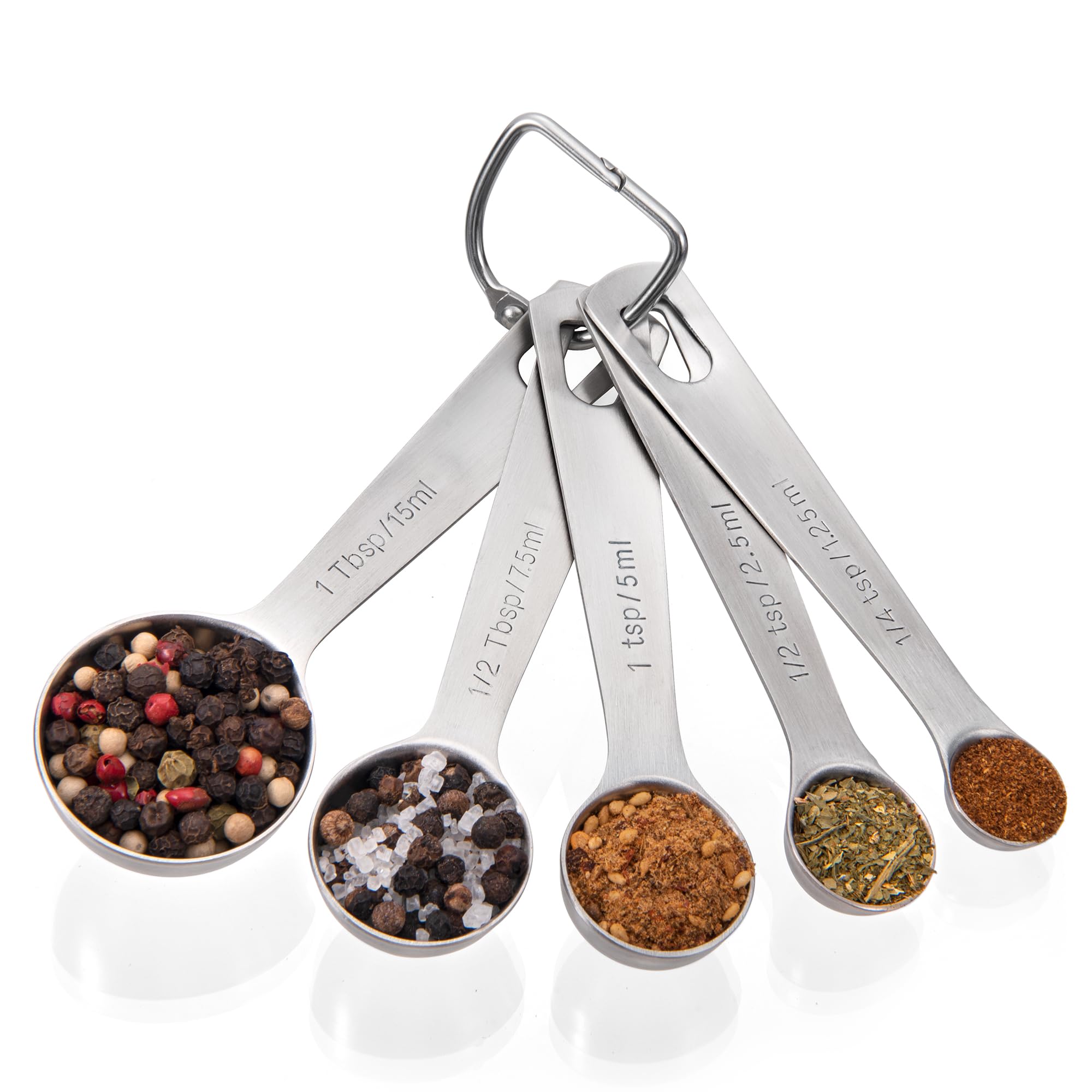 Doosu Metal Measuring Spoons Sets, 18/8 Stainless Steel Kitchen Engraved Measure Scoop Small Measure Teaspoons Tablespoon TSP Tbsp for Serving Baking Cooking Dry and Liquid (Round, 5 Piece)