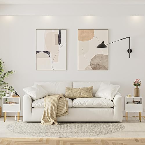 Miniatura 6 de Mesita de noche con estación de carga, mesa auxiliar pequeña, mesita de noche moderna con cajones, mesita de noche para dormitorio, mesa auxiliar de