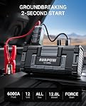 AVAPOW 6000A Démarreur de Voiture (pour Tous Gaz ou jusqu'à 12L Diesel) Démarreur de Batterie de Voiture Puissant avec Charge Rapide USB Double et Sortie DC, Pack de Démarrage 12V avec Lumière LED Intégrée