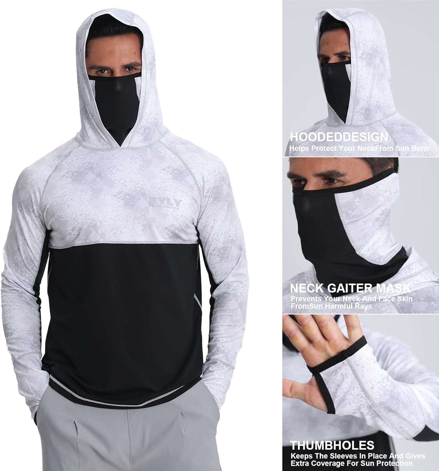 Men's Performance Fishing Shirts,Sun Protection Hoodie Long Sleeve UPF 50+ Hiking Shirt with Mask Cap