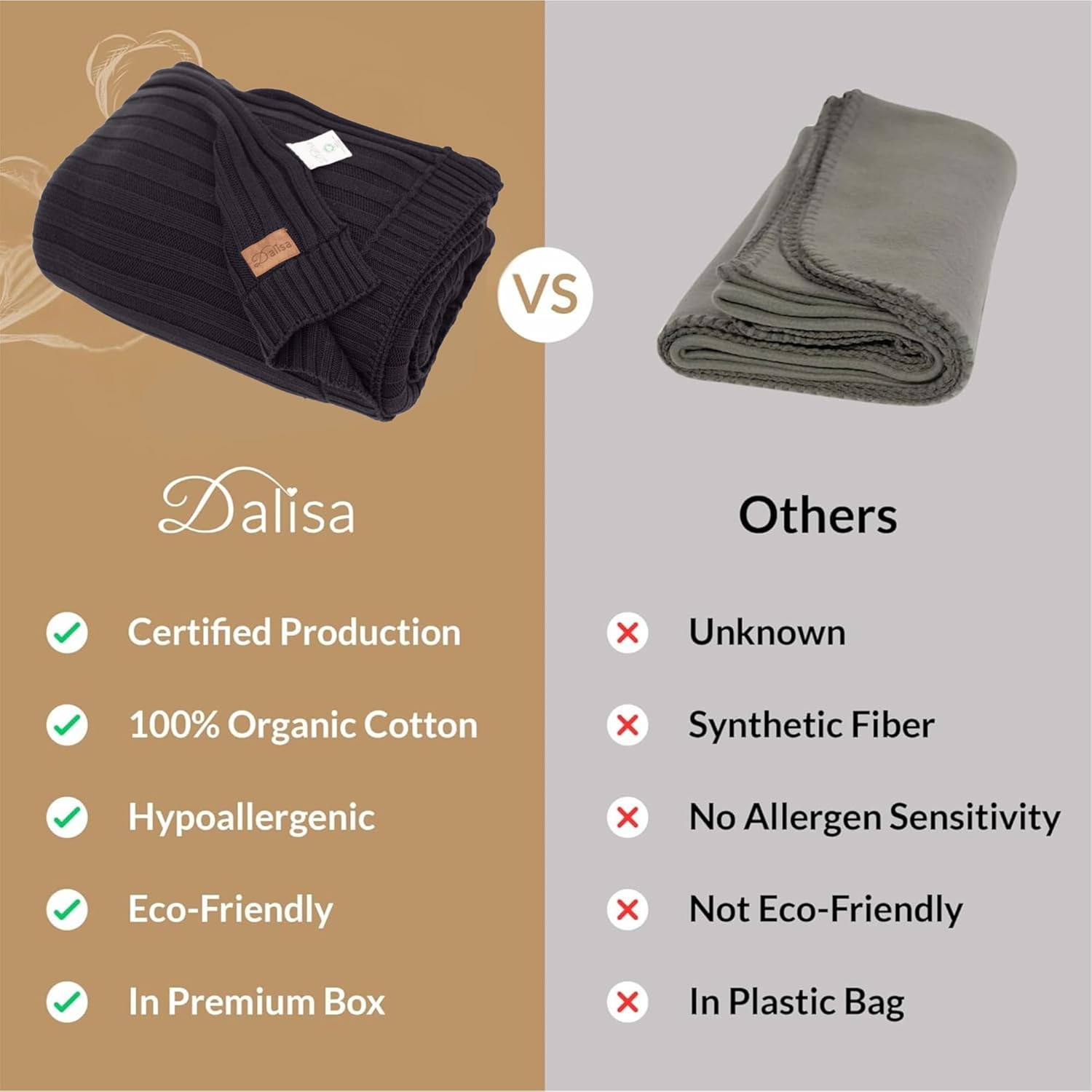 100% Organic Cotton Knit Blanket Denise -Soft and Lightweight, Breathable All-Season Throw for Bed, Sofa, or Lounge Area -GOTS Certified-Perfect for Home and Bedroom Styling (Black, 50x60) - Image 6