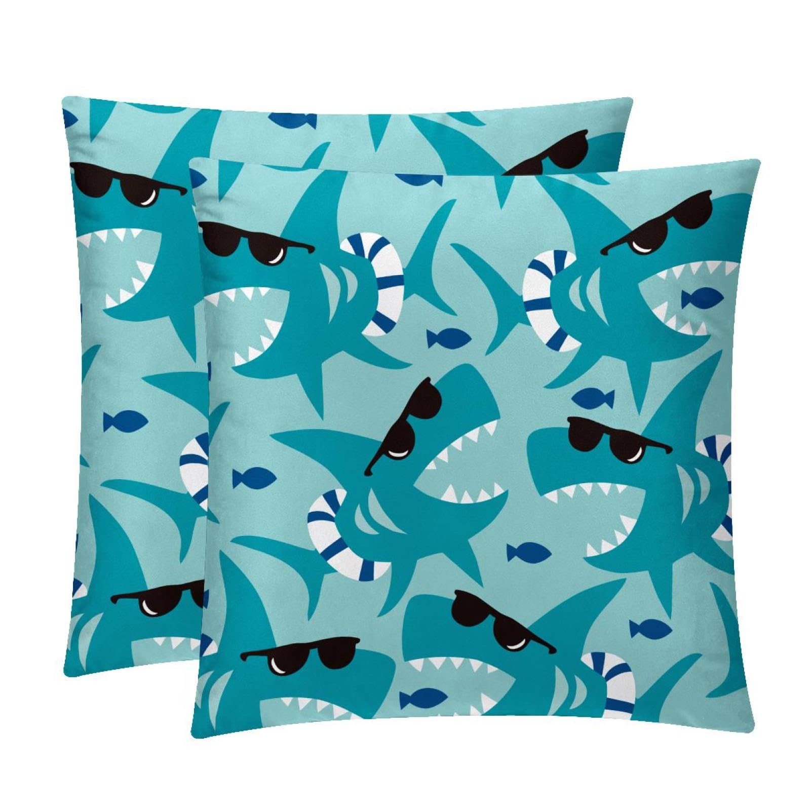 TDGKPZ Blue Shark Throw Pillow Covers 2 Pack Pillowcases Soft Cozy Pillow Cases For Couch Bed Sofa 45x45cm
