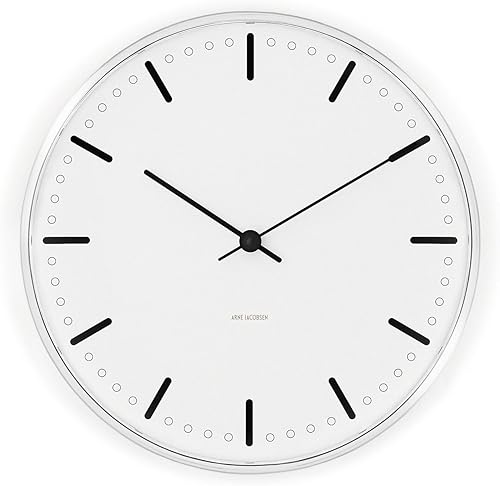 Arne Jacobsen Reloj de pared del ayuntamiento, 6.5 in, color blanco