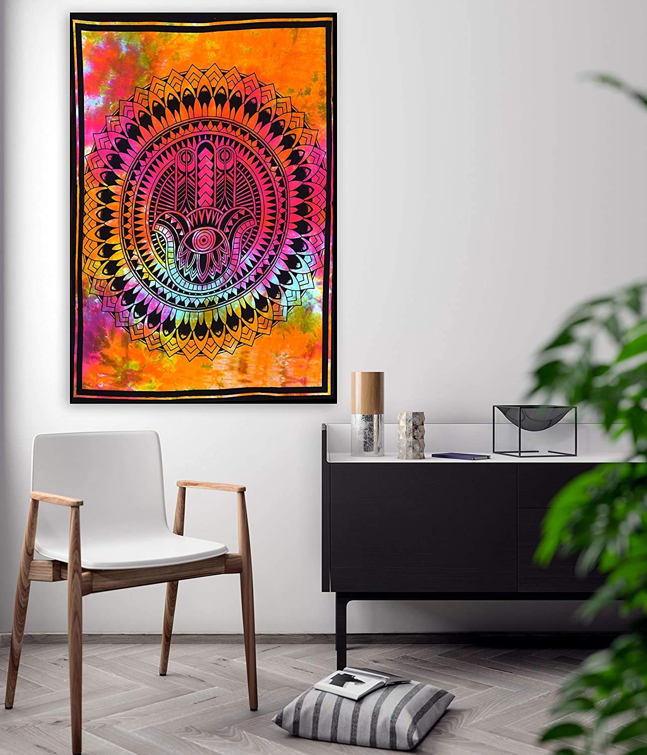 Tapiz de mandala teñido a mano con diseño de Fátima, hippie, hippy, para colgar en la pared, tapiz indio bohemio para picnic al aire libre, tapete de yoga (multicolor) por Indian Collectible