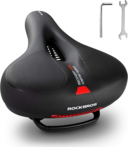 ROCKBROS Assento de bicicleta confortável sela de bicicleta Acessórios para bicicleta para homens e mulheres Almofada de assento de bicicleta larga macia dupla absorção de choque com faixa reflexiva