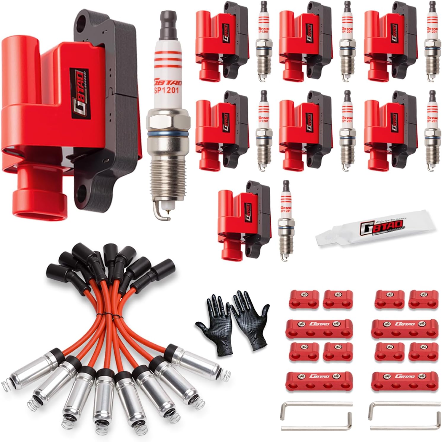 Set of 8 Square Ignition Coil Pack and Spark Plug Wire Harness for Chevy GMC Hummer Avalanche Savana 1500 2500 3500 Sierra H2 4.8L 5.3L 6.0L Replaces UF271 748EE 41962