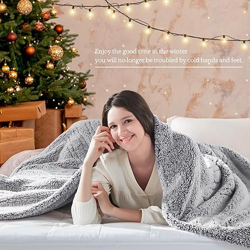 Miniatura 9 de Sealy Manta eléctrica de 50 x 60 pulgadas, suave, doble sherpa, súper acogedora, con 6 niveles de calentamiento rápido y apagado automático de 2 a