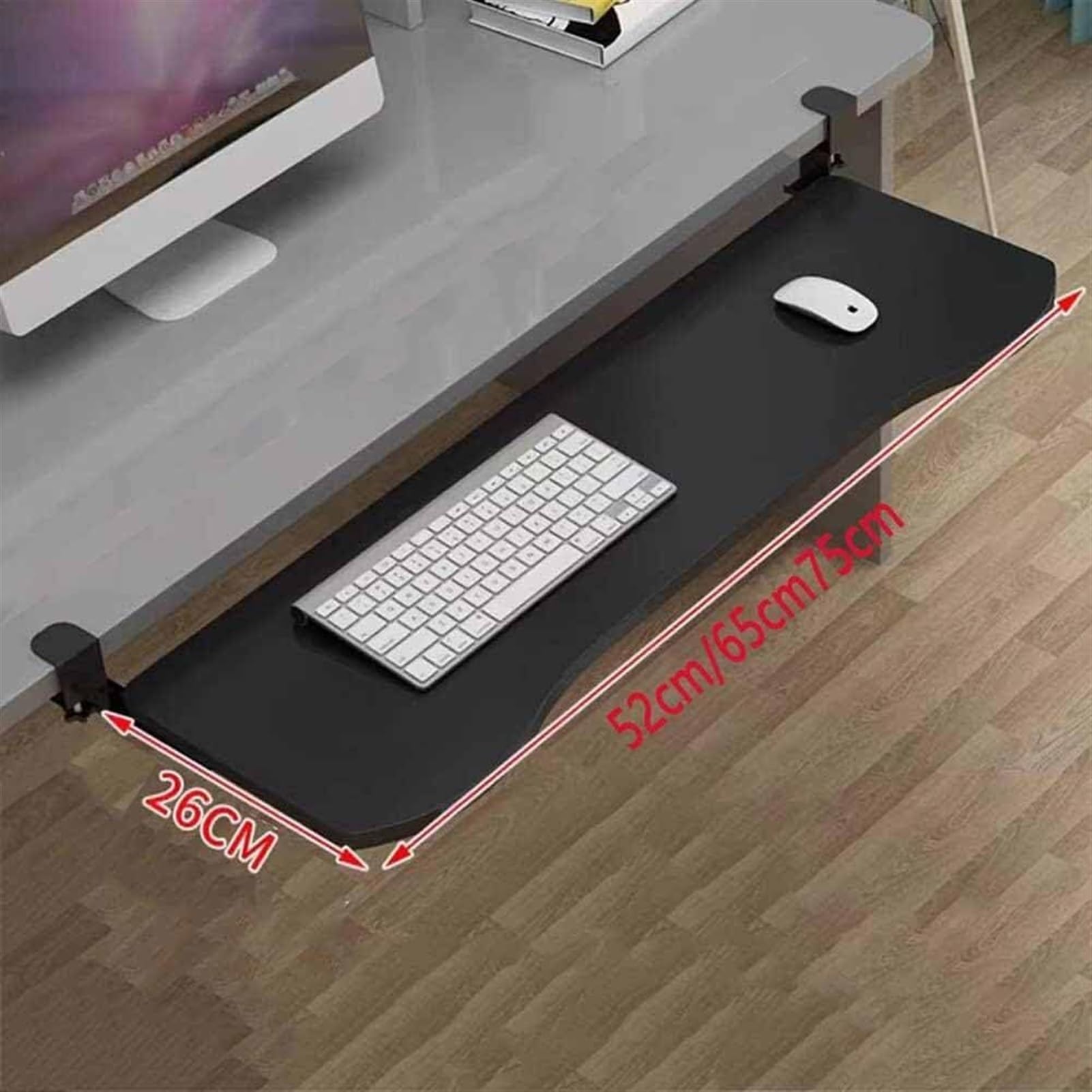 Ergonomiczna składana taca do szuflady na klawiaturę z podłokietnikiem, półką, wykończenie orzechowe, 54,5 cm, stojak na platformę na biurko