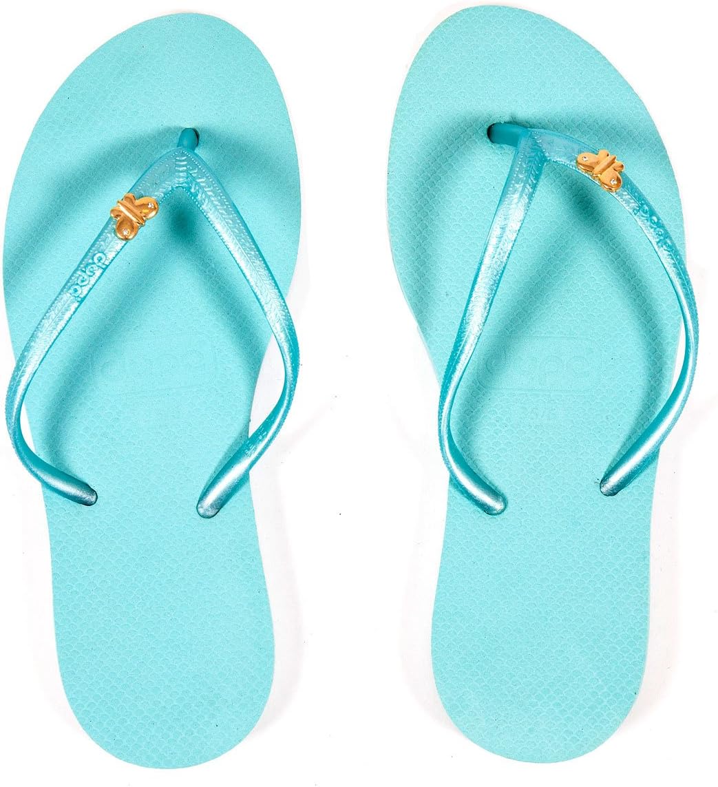 DUPE Primavera ICE BLUE with Butterfly Charm Women Flip Flops, Ideal for Summer & Beach - UK Size 4/5