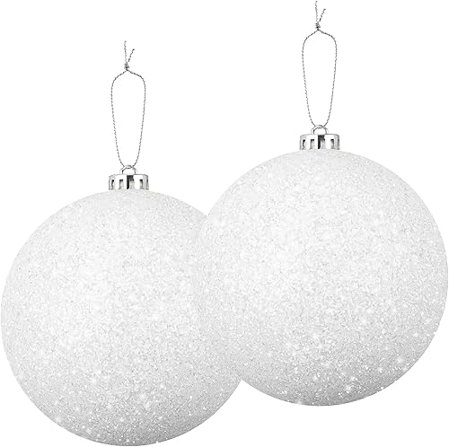 Juego de 4 bolas de Navidad con purpurina, adornos de bolas de nieve blancas de Navidad, decoración de temporada para árbol de Navidad, decoración