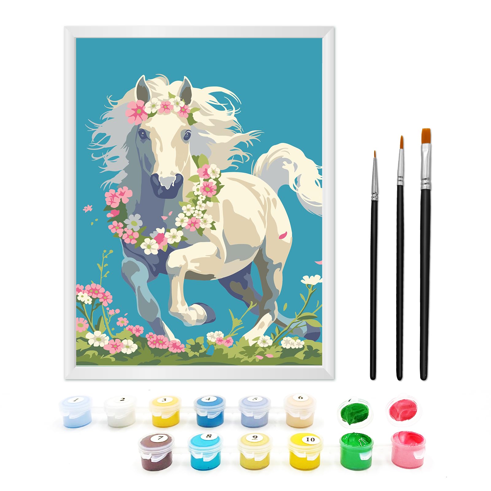 Zimrobin Dipingi Con I Numeri Per Bambini 5-7 Anni – Set Unicorno Arcobaleno Con Cornice, 3 Pennelli E Colori Acrilici (18x24 Cm)