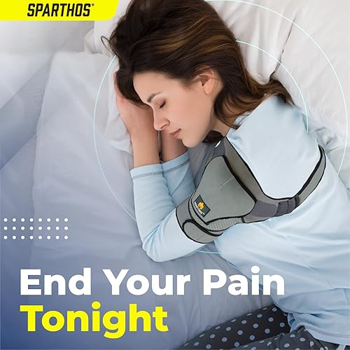 Vista 15 de Sparthos Soporte de hombro – Funda de soporte para puño rotador desgarrado, alivio del dolor en las articulaciones de CA – Correa de inmovilizador