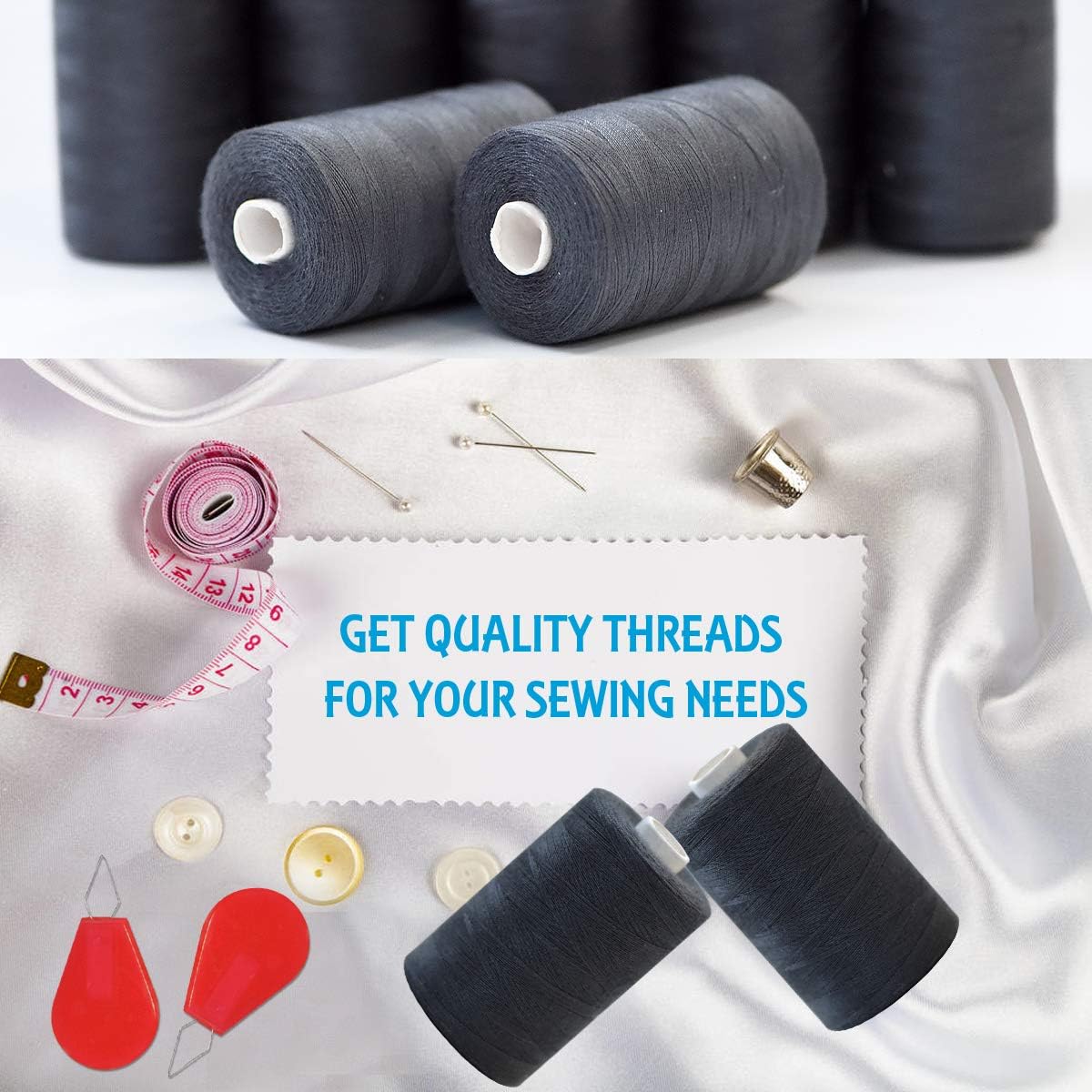 Black Sewing Thread 100% Spun Polyester Spool Thread,All-Purpose Thread 6000 Yards for Manual and Machine Sewing
