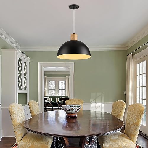 Miniatura 5 de Lámpara Colgante de Madera Maciza Negra, Luminarias de Lámparas Colgantes Modernas Negras Mate de 16 Pulgadas, Iluminación Colgante Ajustable Estilo