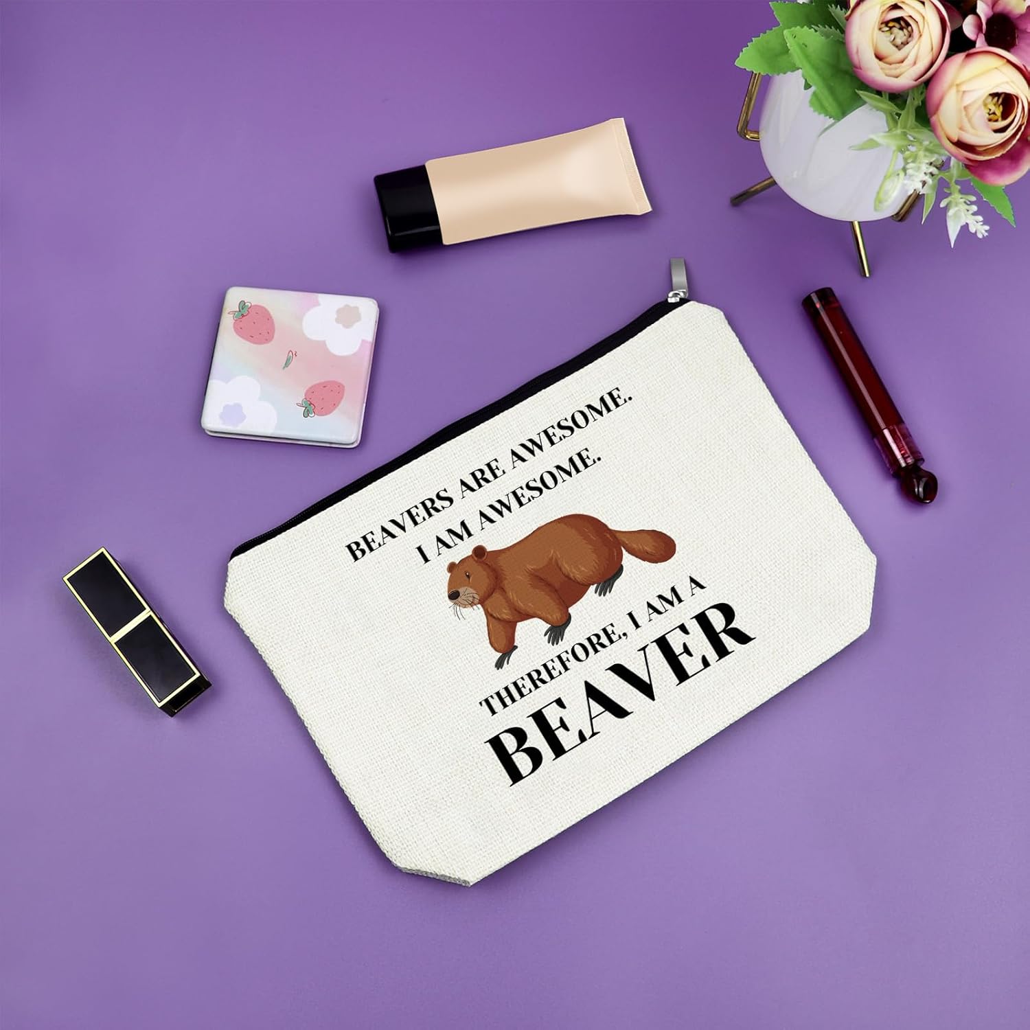 Sazuwu Beavers Gifts for Women Makeup Bag Beaver Themed Party Decorations Animal Lover Cosmetic Bag Owner Mom Travel Pouch Christmas Birthday Present - Image 7