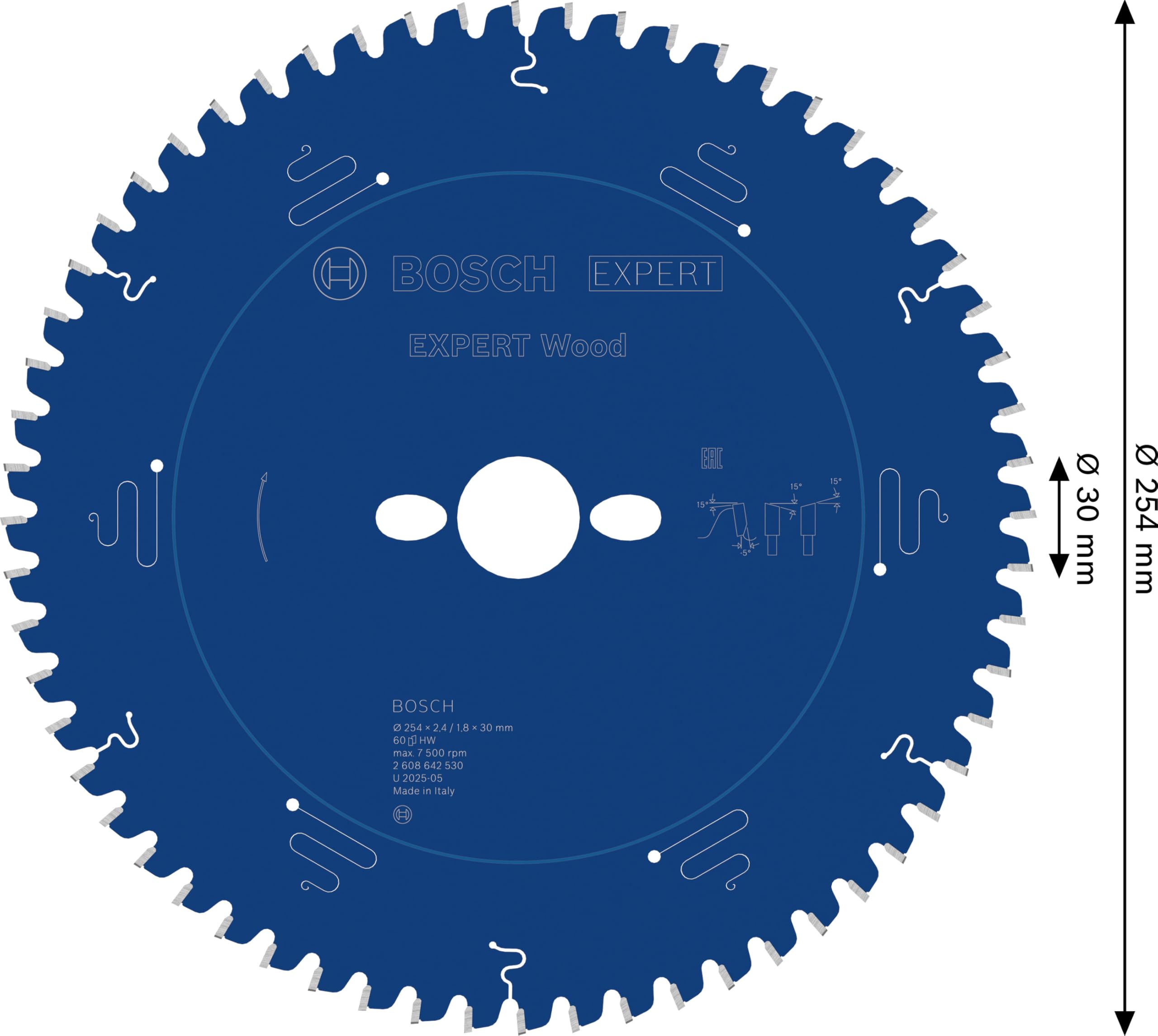 Bosch 2 608 642 530 - Hoja de sierra circular Expert for Wood - 254 x 30 x 2,4 mm, 60 (pack de 1)