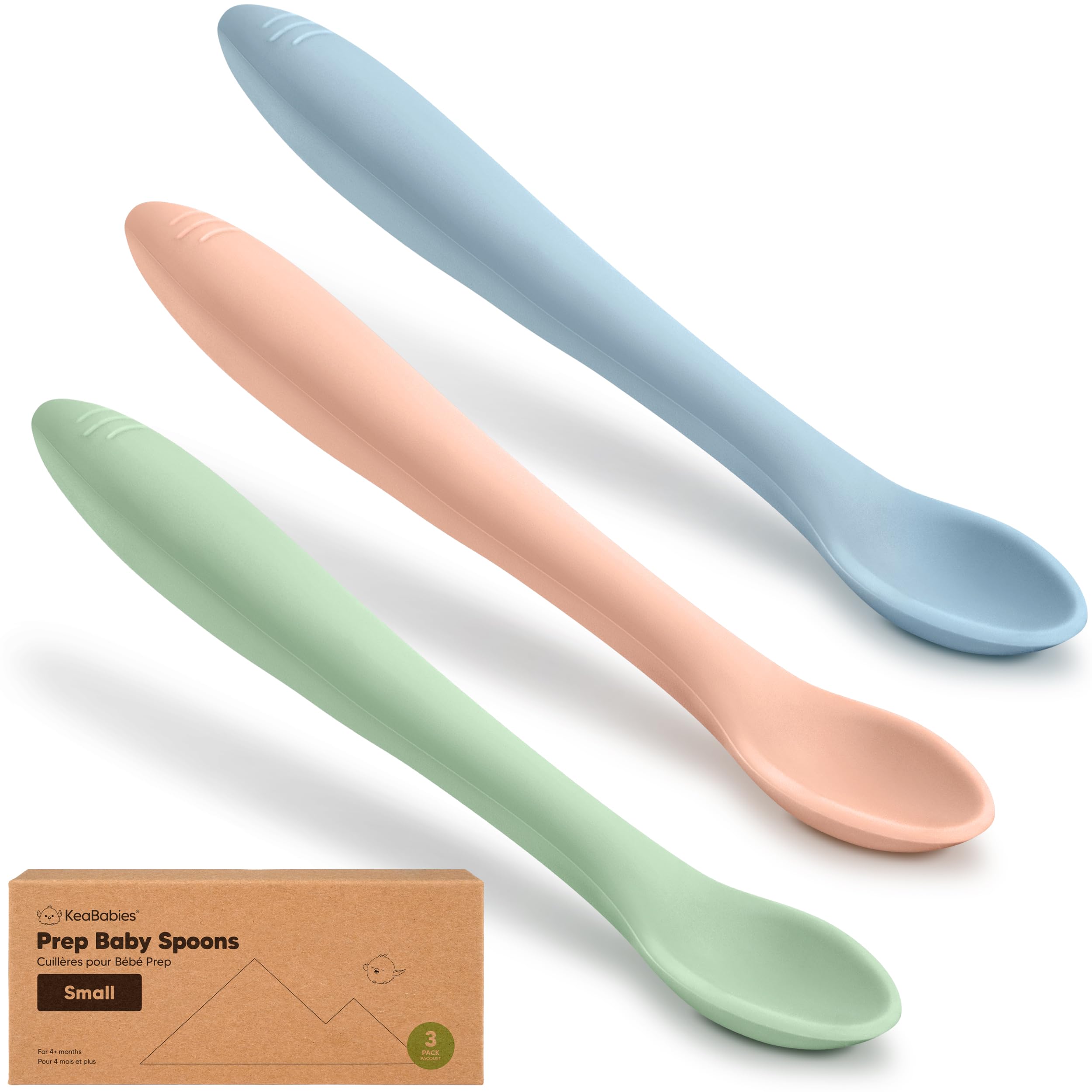 KeaBabies Silicone Baby Spoons Self Feeding 6-12 months, 3pk, Mellow, Small