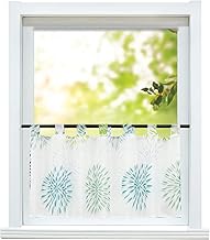 Net Curtain, Modern Bistro Curtain, Kitchen Curtains, Transparent Curtains with Loops, Short Curtain, Voile, Circle Pattern, Green, H x W 60 x 120 cm, Pack of 1