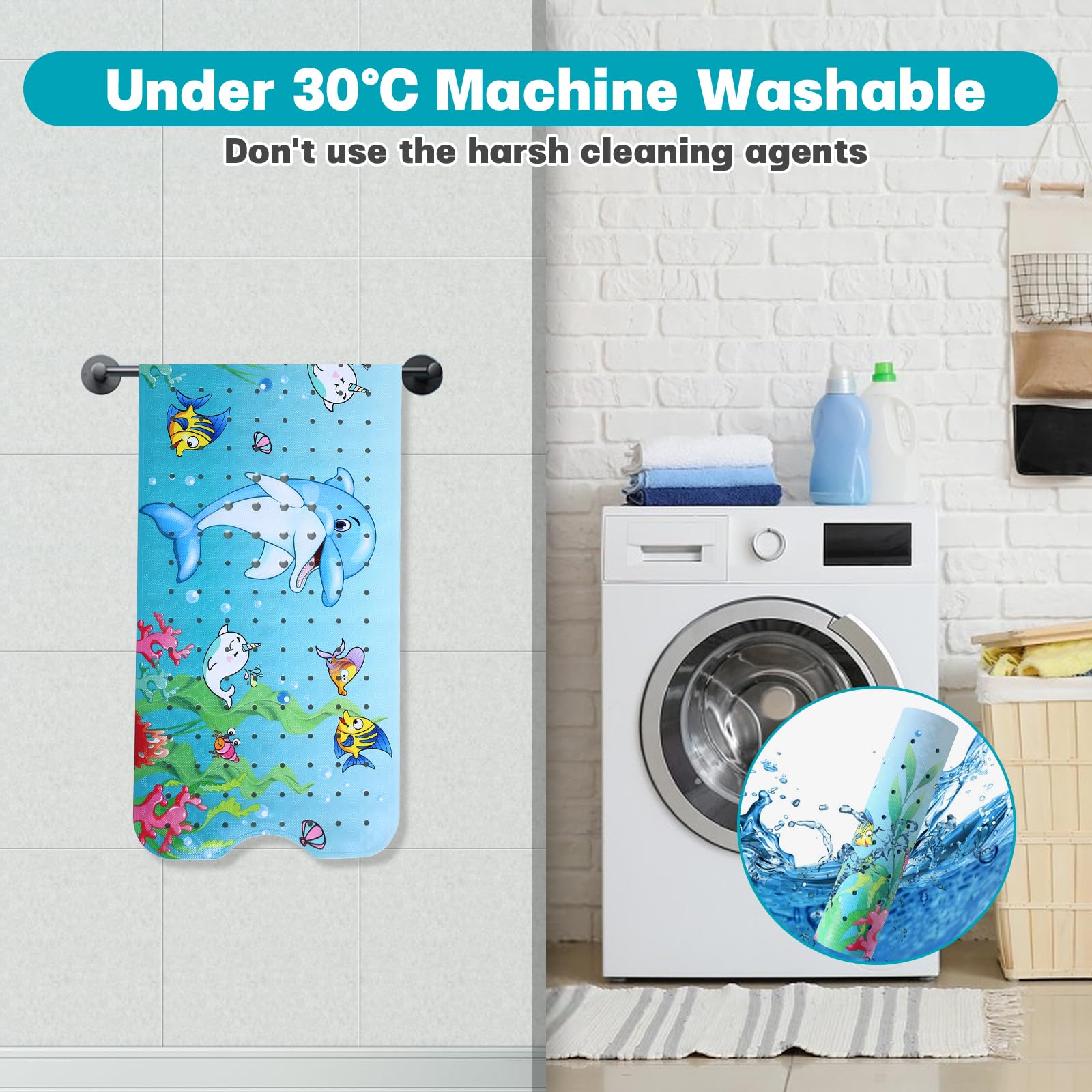 Tappetino Vasca Antiscivolo Bambini 100x40 Cm - Con Ventose, Modello Oceano