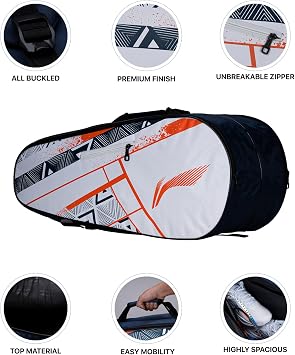 Li-Ning Raider Max Double Zipper Polyester Badminton Kit Bag (White) | سوستة غير قابلة للكسر | Easy Mobility | للجنسين - رجال ، أولاد ، فتيات ، نساء ، ABDS681-4