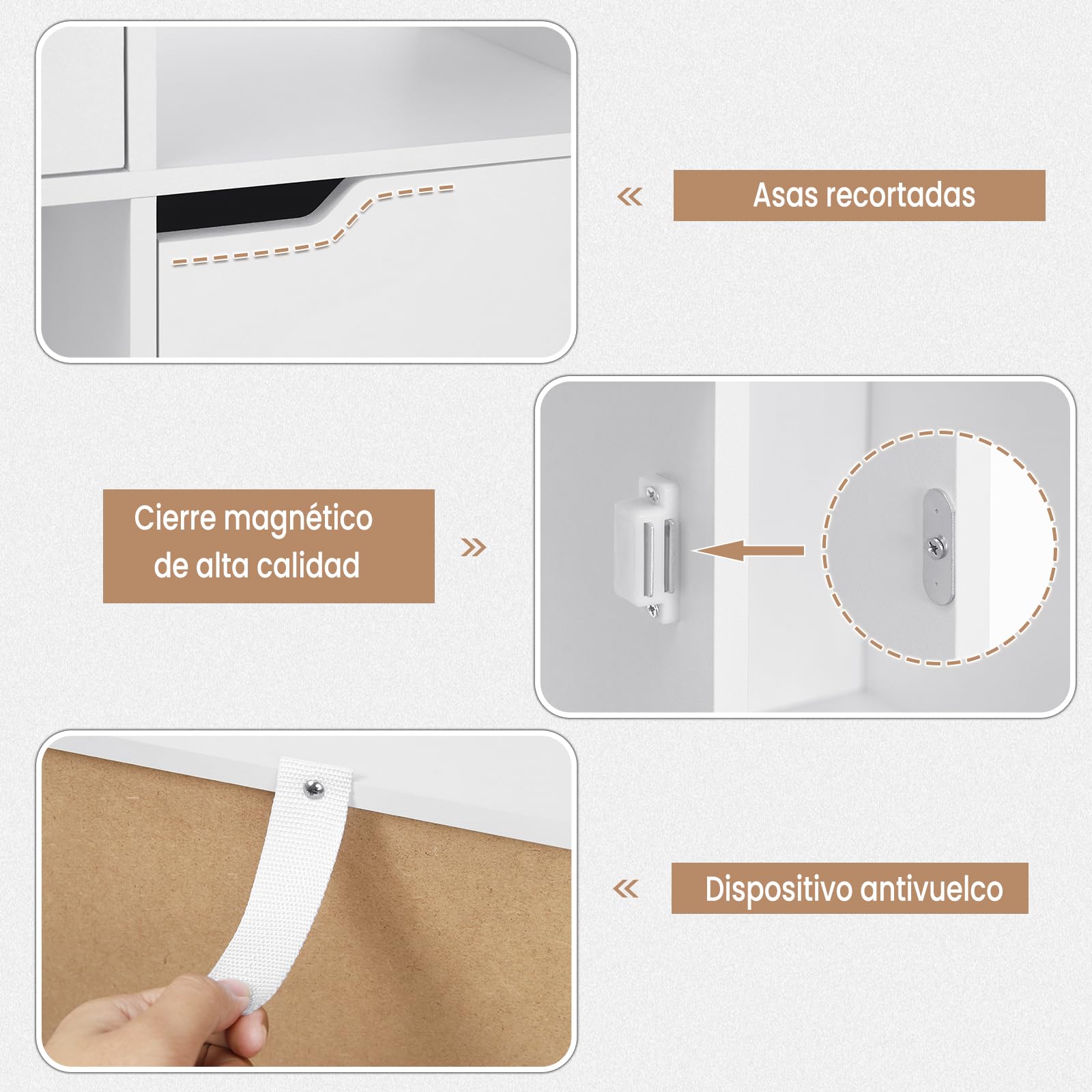 WOLTU Estanteria para Libros de 8 Cubos, Libreria de Cubos de Almacenamiento con Puertas, para Estudio, Dormitorio y Salon, Biblioteca Blanca, 60x30x120 cm, SK039ws