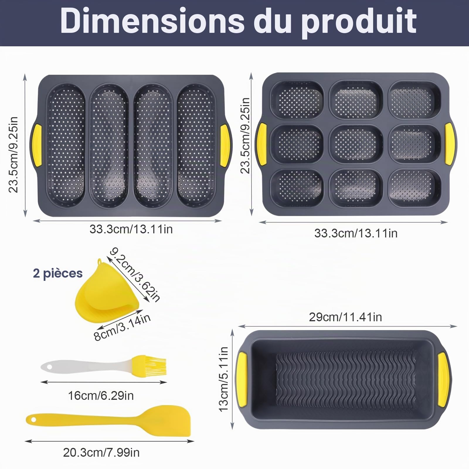 Moule en silicone pour sandwichs - Anti-adhésif et résistant à la chaleur - Pain fait maison, Baguette, Pain intégral - Lavable au lave-vaisselle et passe au micro-ondes