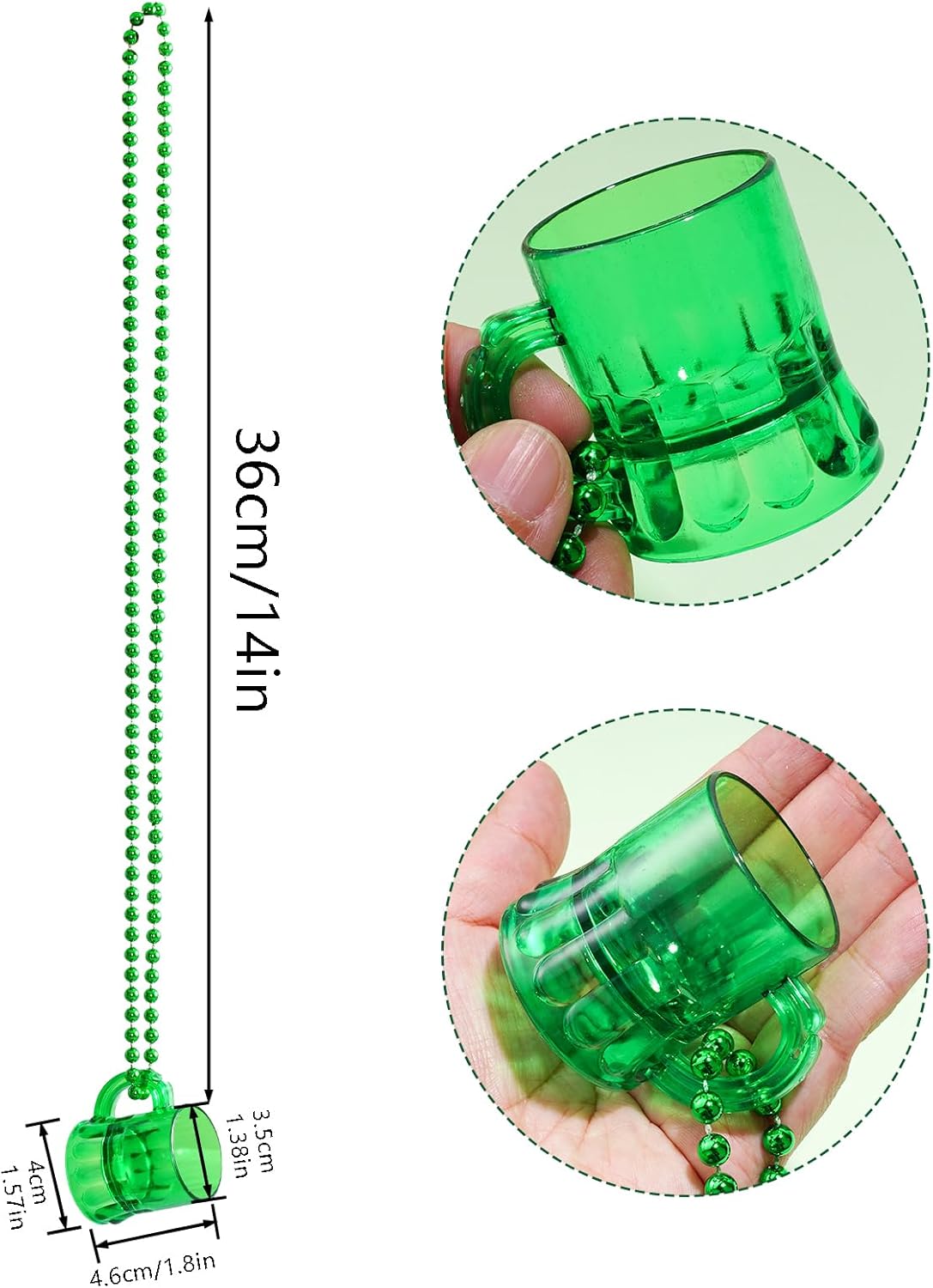 St Patricks Day Shot Glasses Bead Necklaces 12 Pcs Green Beer Mug for St. Patricks Party Plastic Shot Glass Necklace Patricks Day Party Favor