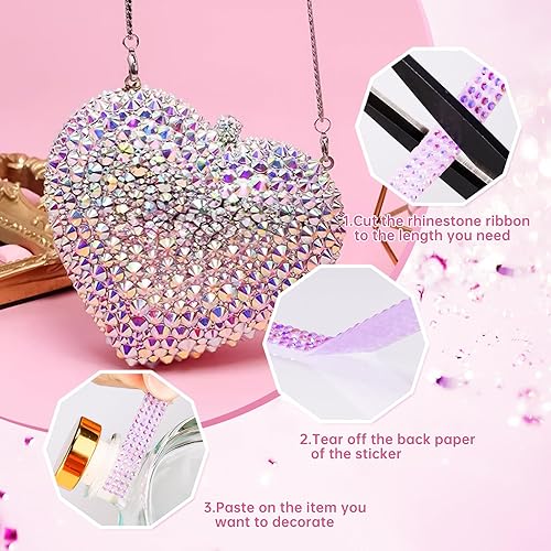 Vista 24 de NiArt Cinta autoadhesiva de diamantes de imitación de cristal, 6 rollos, 0.4 in de ancho, total de 6 yardas, multifuncional, decorativa, piedras 6