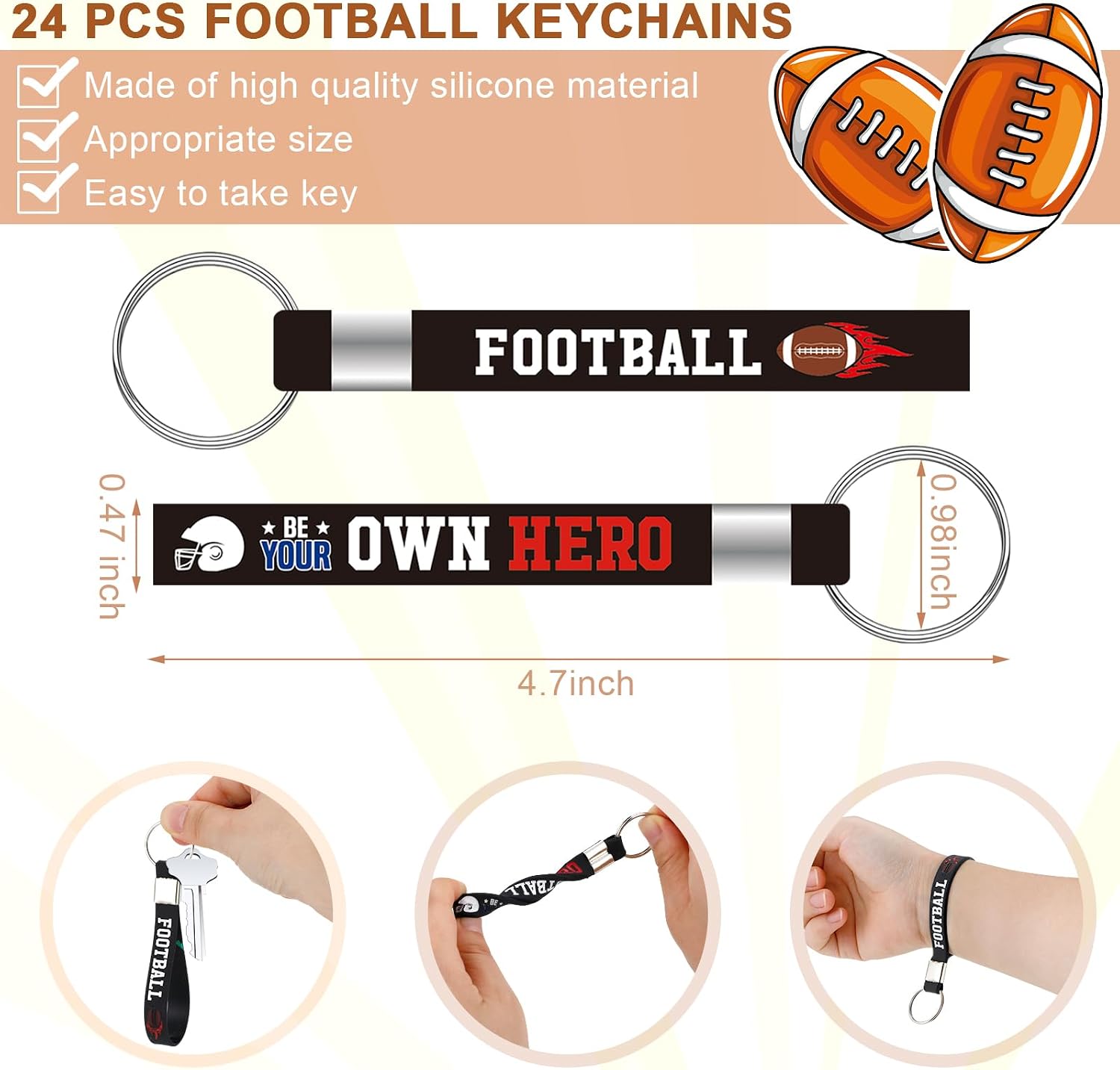 Yinkin 48 Pcs Football Party Favors Keychains Dog Tag Necklaces,Football