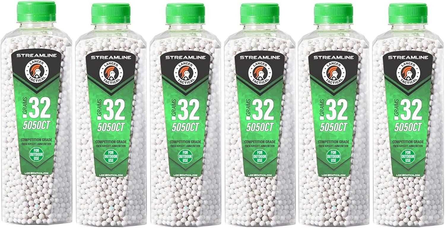 Lancer Tactical Polished Airsoft BBS Outdoor Field Bulk Six Bottles-Made in Taiwan, 5050 Count Each, 30,300 Rounds Total (0.32g)