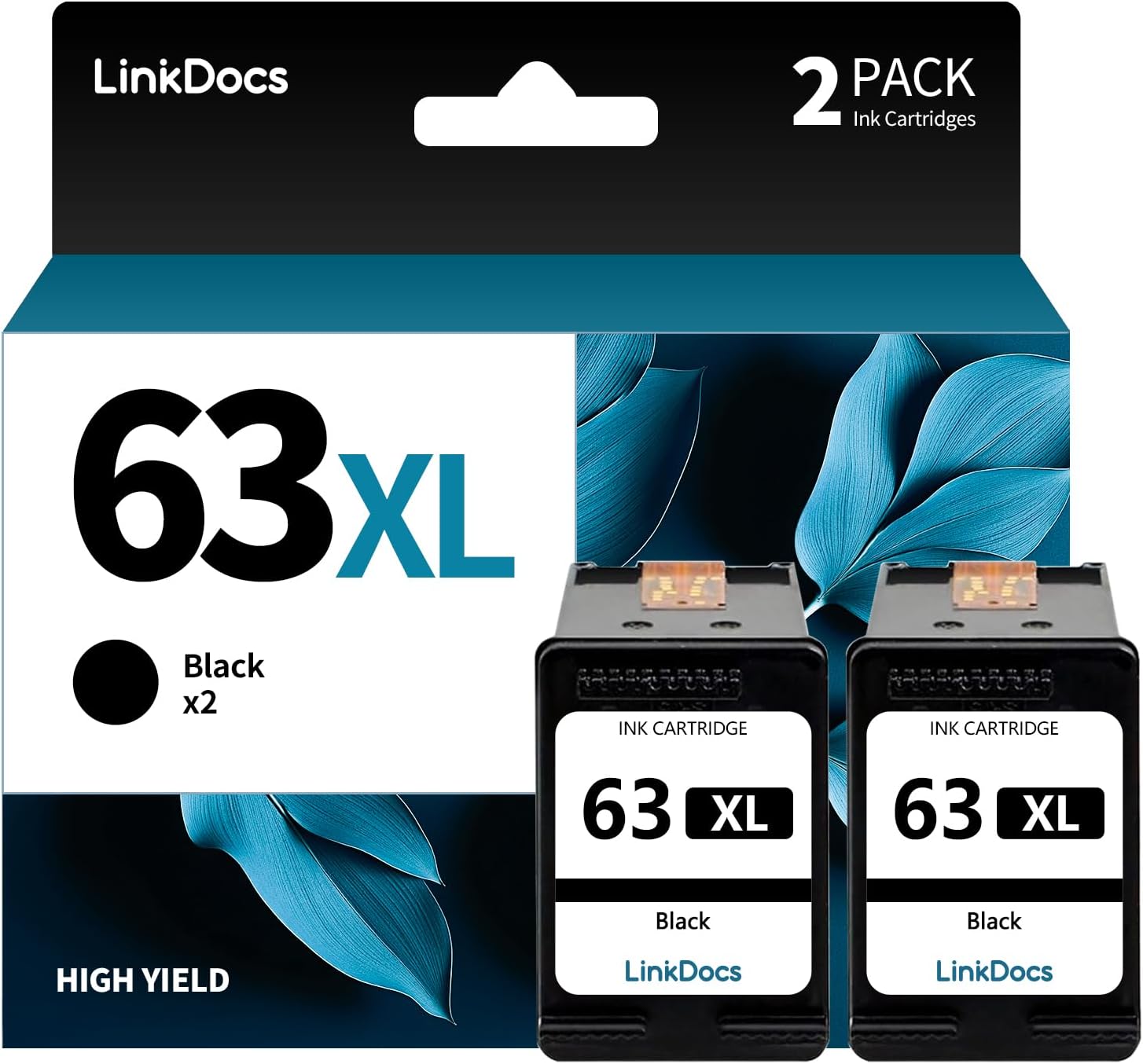 LinkDocs 63XL Black Ink Cartridge Remanufactured Replacement for HP 63 63XL Ink F6U64AN Used with HP OfficeJet 3830 4650 5255 Envy 4520 4512 4516 Deskjet 1112 3630 2132 Printer (2 Black)