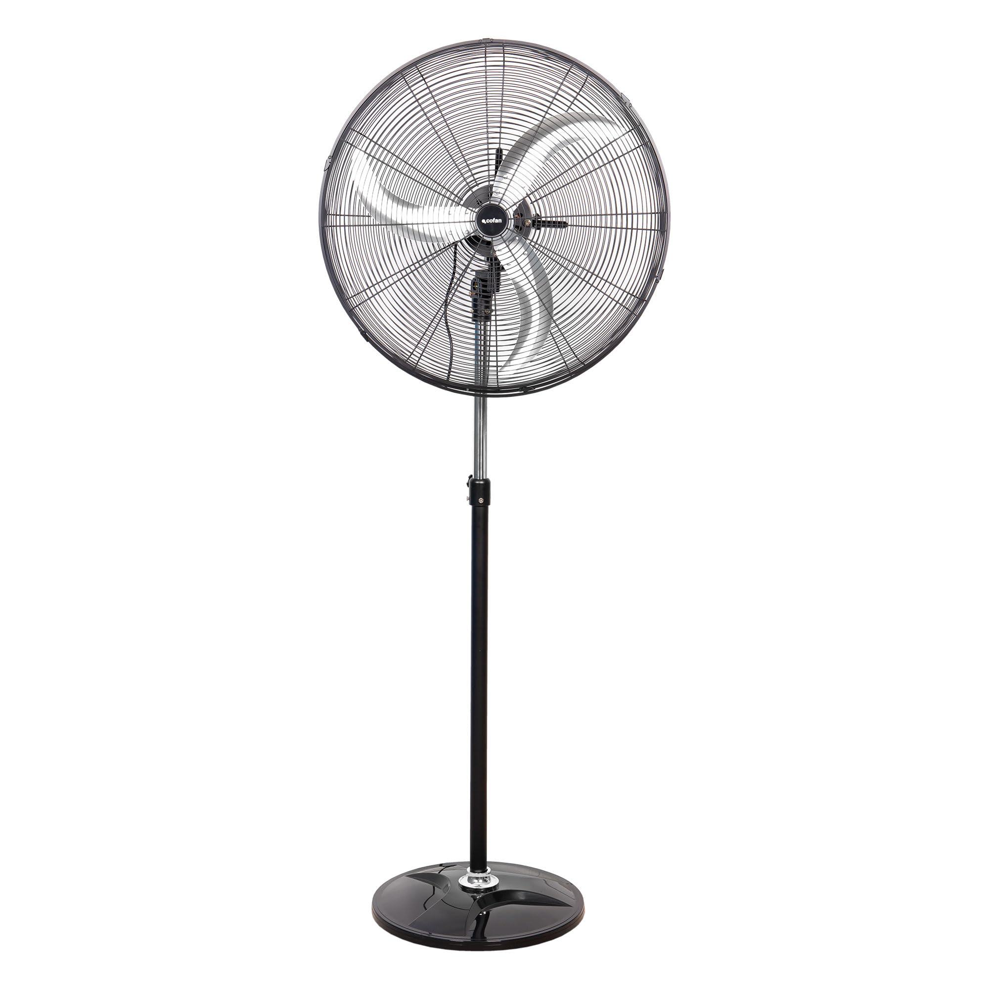 Cofan Ventilador de Pie Industrial con 3 Velocidades Ø65 cm, Motor Potente 200 W, Oscilante, 3 Aspas de Aluminio de Alto Rendimiento, Altura de 155 cm, Color Negro