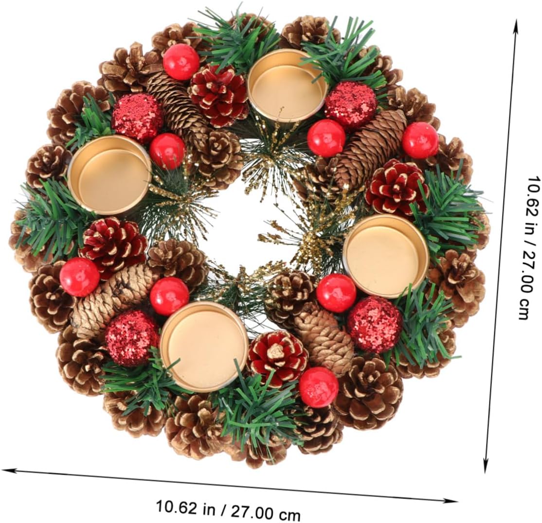 Homoyoyo Christmas Candleholder with Handmade Garland 27cm Decorative Christmas Ornament Candlestick Decor for Holiday Home Seasonal Decoration