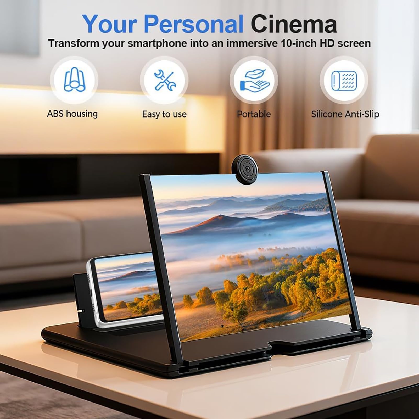 Tragbarer Hd-bildschirmvergrößerer mit 3D-hd-projektor Und Faltbarem Ständer for Filme, Videos Und Spiele, Kompatibel mit Allen Smartphones(Black)